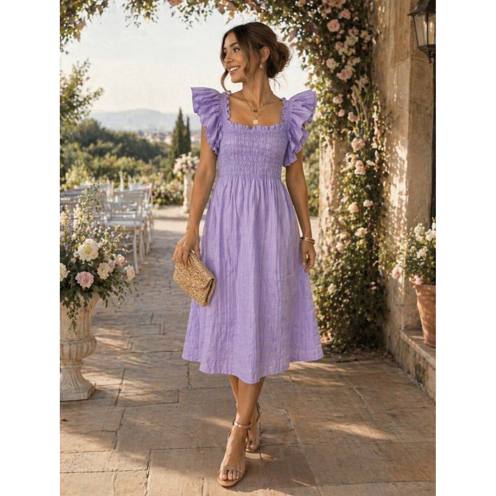 Banana Republic Lavendar Midi Dress Cottage Core Summer Wedding Ruffle Sleeve